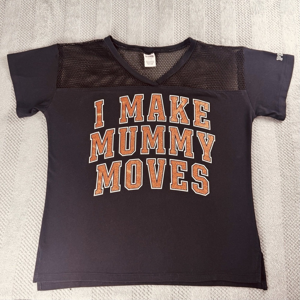 PINK By Victoria's Secret  - Size Medium - Mesh V-Neck - I Make Mummy Moves Tee